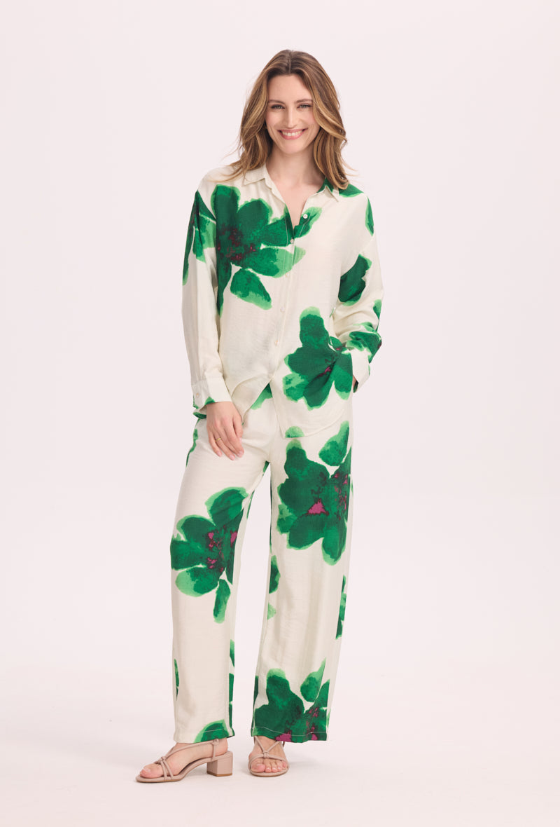 Ensemble chemise et pantalon fluide, motifs floraux