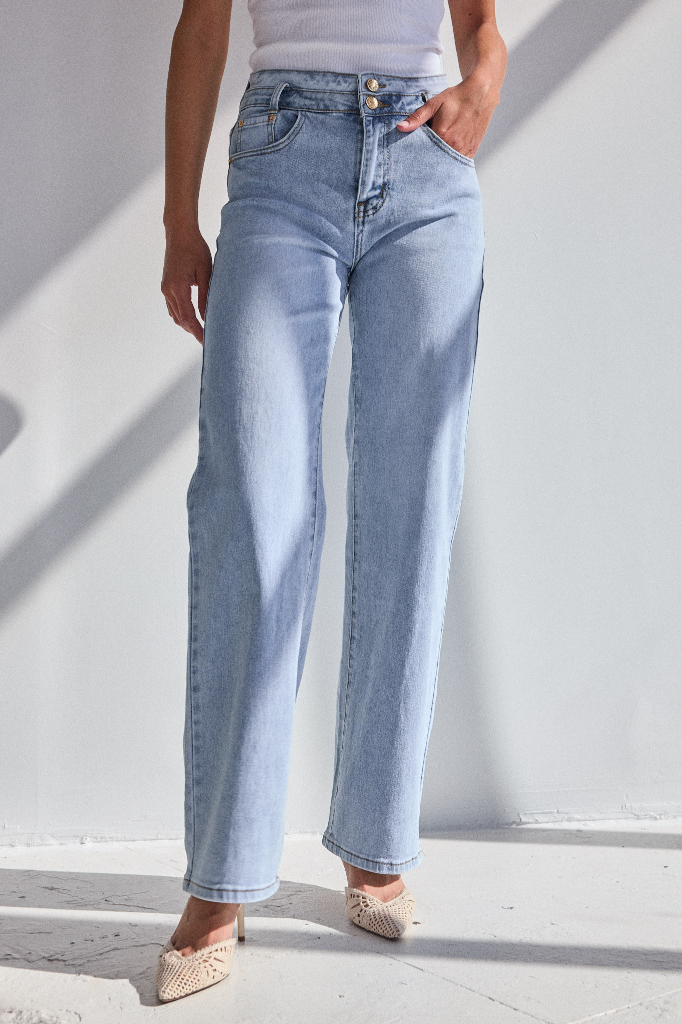 IRIS - Jean Droit Bleu Clair & Double Boutonnage