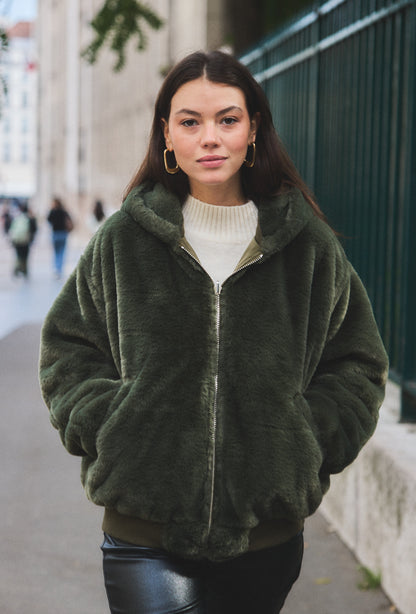 Bomber jacket with fur interior