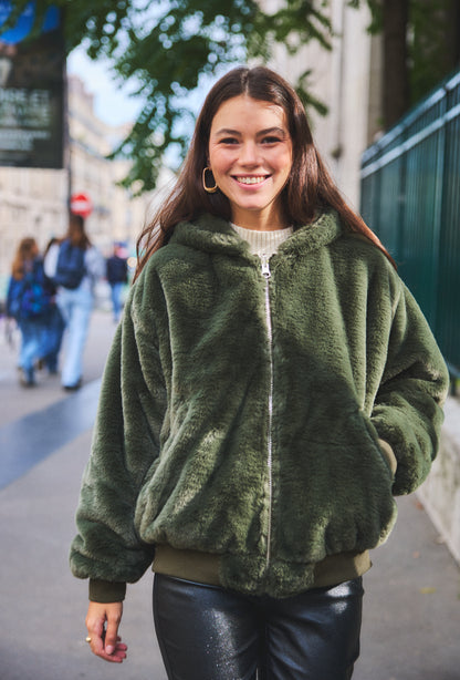 Bomber jacket with fur interior